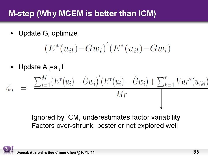 M-step (Why MCEM is better than ICM) • Update G, optimize • Update Au=au