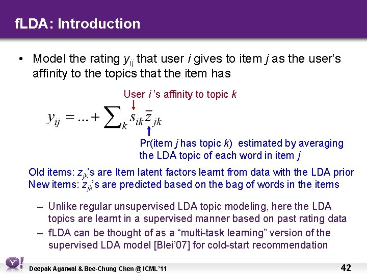 f. LDA: Introduction • Model the rating yij that user i gives to item