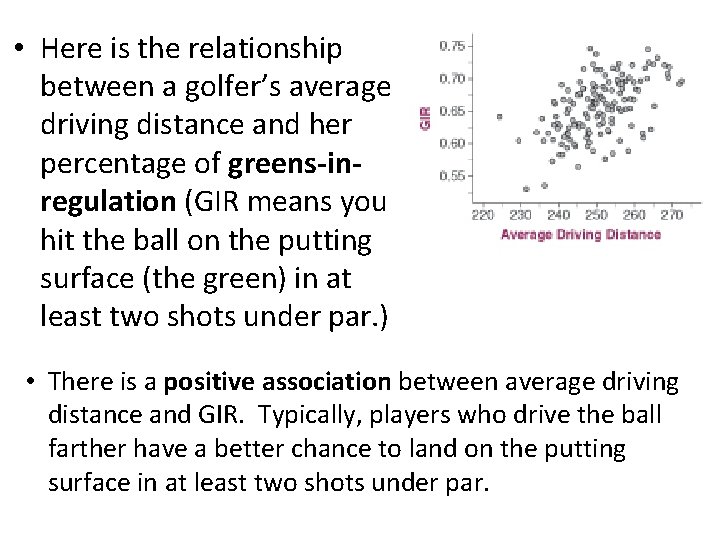 • Here is the relationship between a golfer’s average driving distance and her