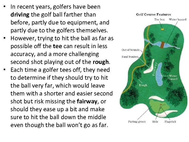  • In recent years, golfers have been driving the golf ball farther than