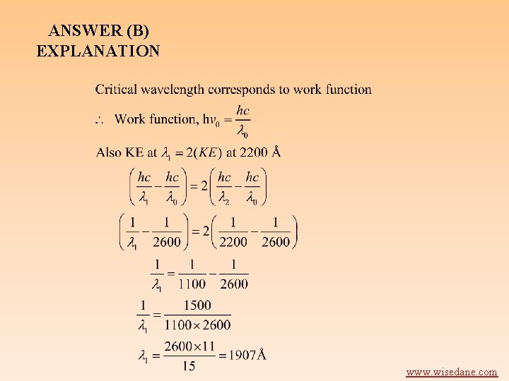 ANSWER (B) EXPLANATION www. wisedane. com 