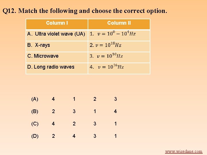 Q 12. Match the following and choose the correct option. Column II A. Ultra