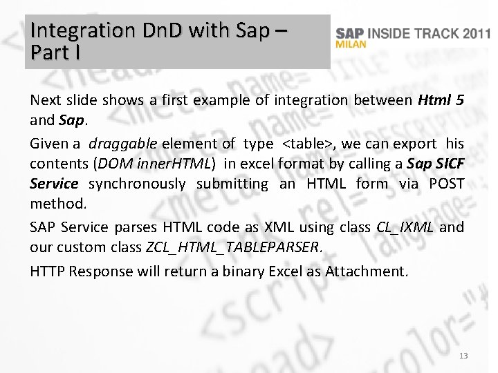 Integration Dn. D with Sap – Part I Next slide shows a first example