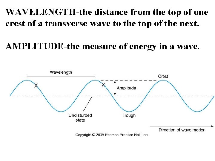 WAVELENGTH-the distance from the top of one crest of a transverse wave to the