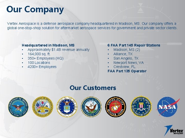 Our Company Vertex Aerospace is a defense aerospace company headquartered in Madison, MS. Our