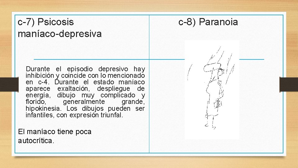 c-7) Psicosis maníaco-depresiva Durante el episodio depresivo hay inhibición y coincide con lo mencionado