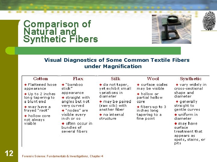 Comparison of Natural and Synthetic Fibers Visual Diagnostics of Some Common Textile Fibers under