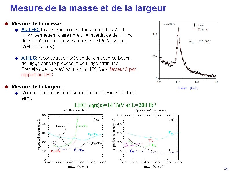 Mesure de la masse et de la largeur u Mesure de la masse: u