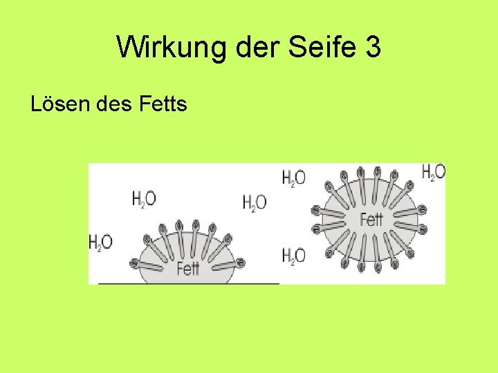 Wirkung der Seife 3 Lösen des Fetts Wirkung der Seife 3 Lösen des Fetts