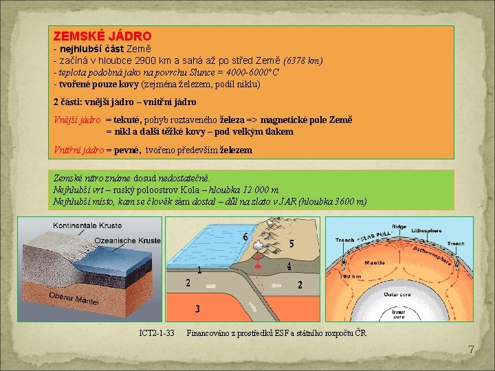 ZEMSKÉ JÁDRO - nejhlubší část Země - začíná v hloubce 2900 km a sahá