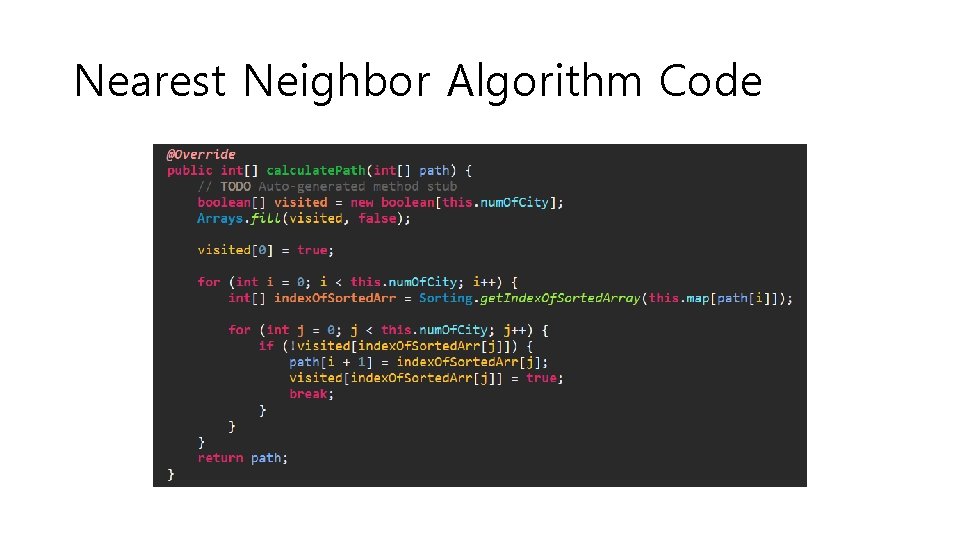 Nearest Neighbor Algorithm Code 