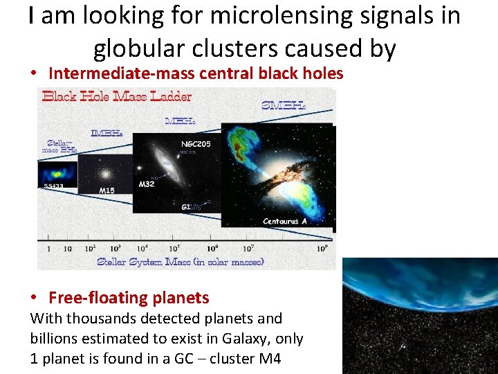 I am looking for microlensing signals in globular clusters caused by • Intermediate-mass central