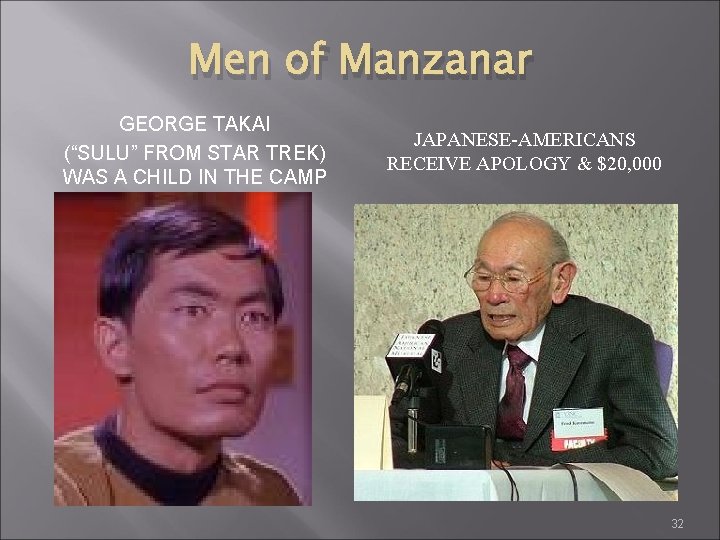 Men of Manzanar GEORGE TAKAI (“SULU” FROM STAR TREK) WAS A CHILD IN THE