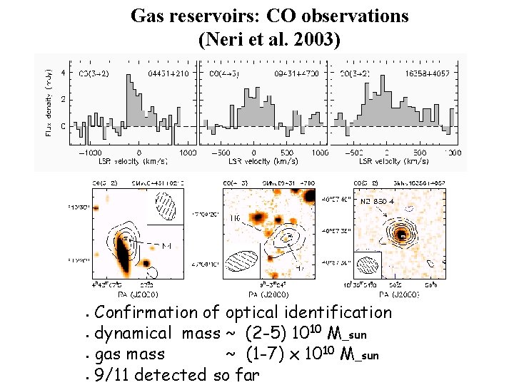 Gas reservoirs: CO observations (Neri et al. 2003) Confirmation of optical identification 10 §