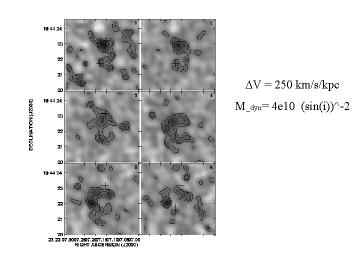 DV = 250 km/s/kpc M_dyn= 4 e 10 (sin(i))^-2 