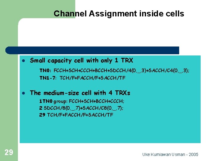 Channel Assignment inside cells l Small capacity cell with only 1 TRX TN 0:
