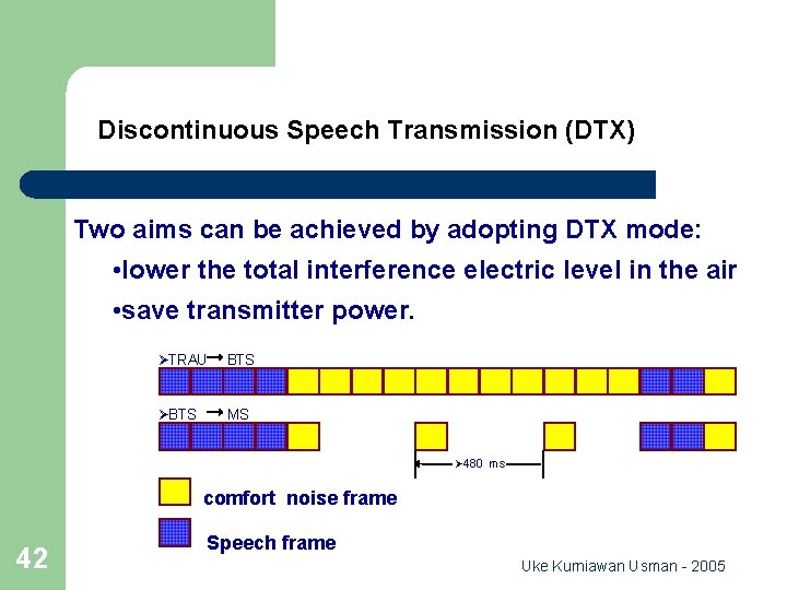 Discontinuous Speech Transmission (DTX) Two aims can be achieved by adopting DTX mode: •