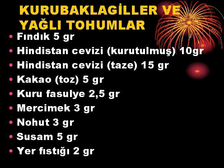  • • • KURUBAKLAGİLLER VE YAĞLI TOHUMLAR Fındık 5 gr Hindistan cevizi (kurutulmuş)