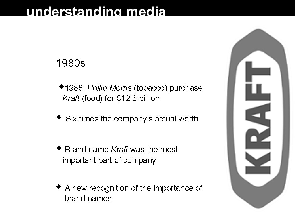 1980 s 1988: Philip Morris (tobacco) purchase Kraft (food) for $12. 6 billion Six