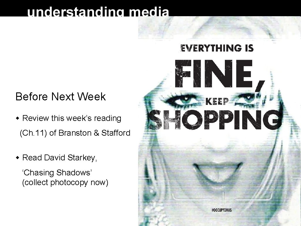 Before Next Week Review this week’s reading (Ch. 11) of Branston & Stafford Read