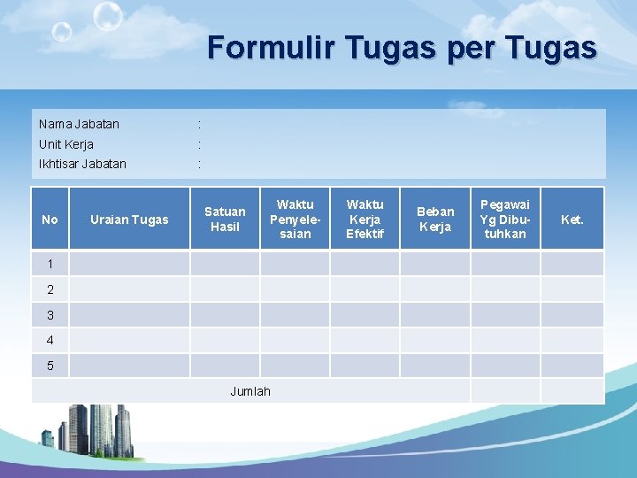 Formulir Tugas per Tugas Nama Jabatan : Unit Kerja : Ikhtisar Jabatan : No