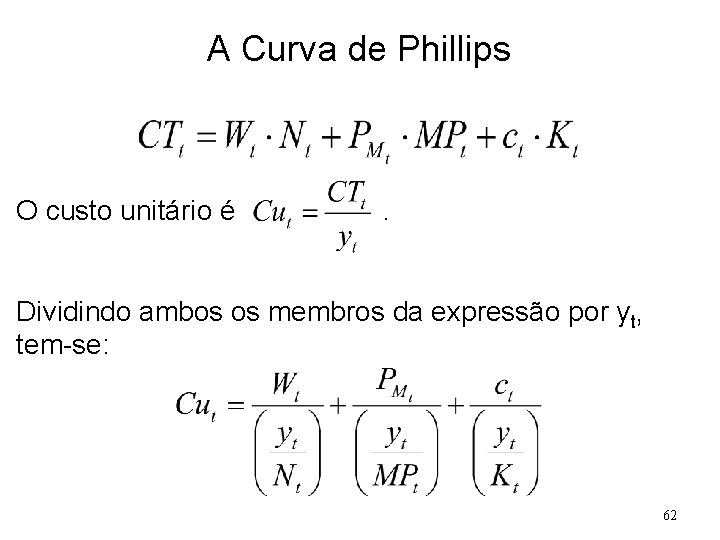 A Curva de Phillips O custo unitário é . Dividindo ambos os membros da