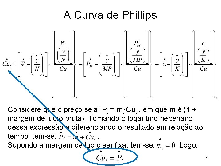 A Curva de Phillips Considere que o preço seja: Pt = mt Cut ,