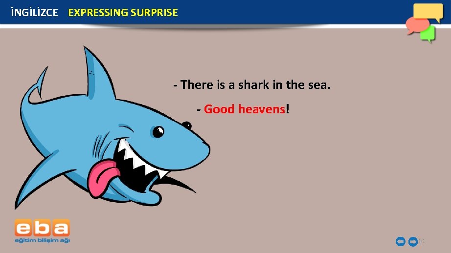 İNGİLİZCE EXPRESSING SURPRISE - There is a shark in the sea. - Good heavens!