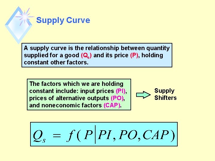 Supply Curve A supply curve is the relationship between quantity supplied for a good