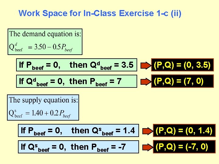 Work Space for In-Class Exercise 1 -c (ii) If Pbeef = 0, then Qdbeef