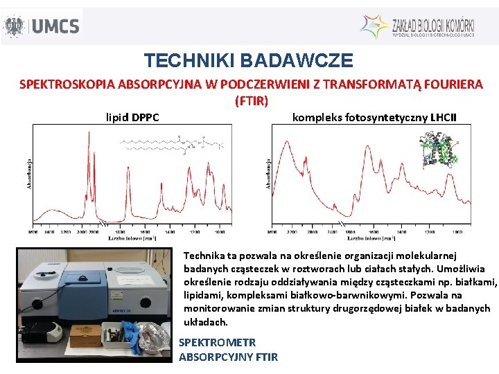 TECHNIKI BADAWCZE SPEKTROSKOPIA ABSORPCYJNA W PODCZERWIENI Z TRANSFORMATĄ FOURIERA (FTIR) lipid DPPC kompleks fotosyntetyczny