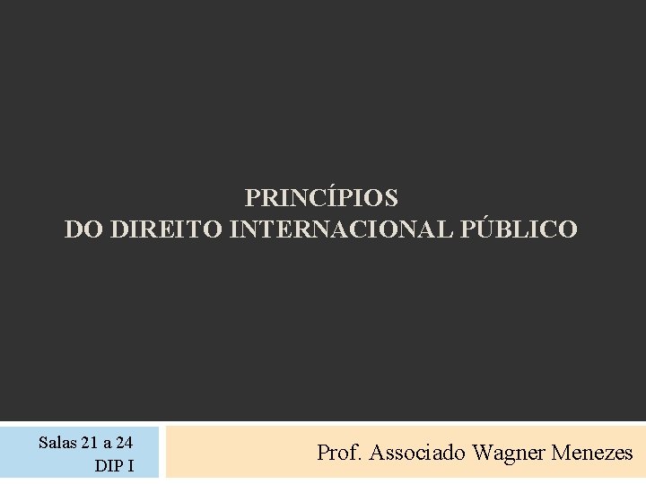 PRINCÍPIOS DO DIREITO INTERNACIONAL PÚBLICO Salas 21 a 24 DIP I Prof. Associado Wagner