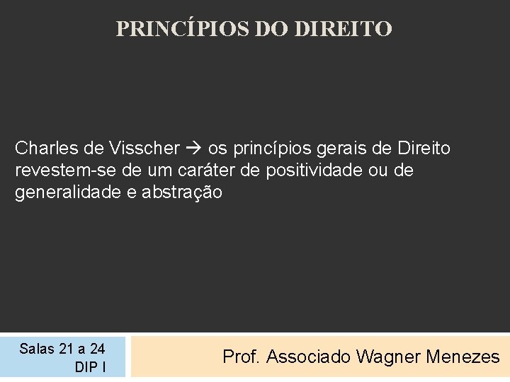 PRINCÍPIOS DO DIREITO Charles de Visscher os princípios gerais de Direito revestem-se de um