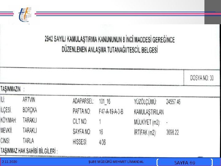  . 2. 11. 2020 ŞUBE MÜDÜRÜ MEHMET LİMANDAL SAYFA 69 