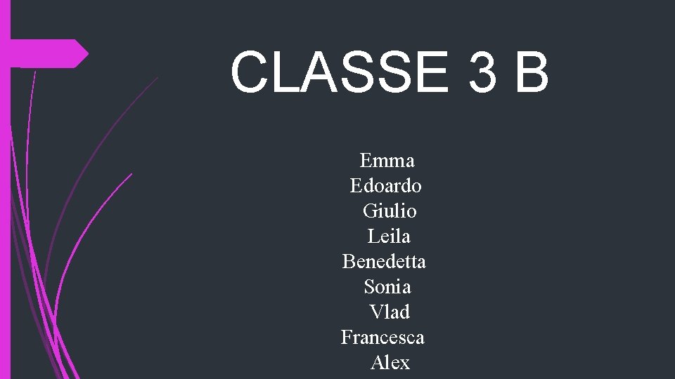 CLASSE 3 B Emma Edoardo Giulio Leila Benedetta Sonia Vlad Francesca Alex 