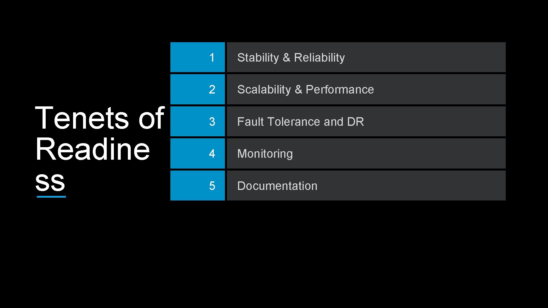 Tenets of Readine ss 1 Stability & Reliability 2 Scalability & Performance 3 Fault