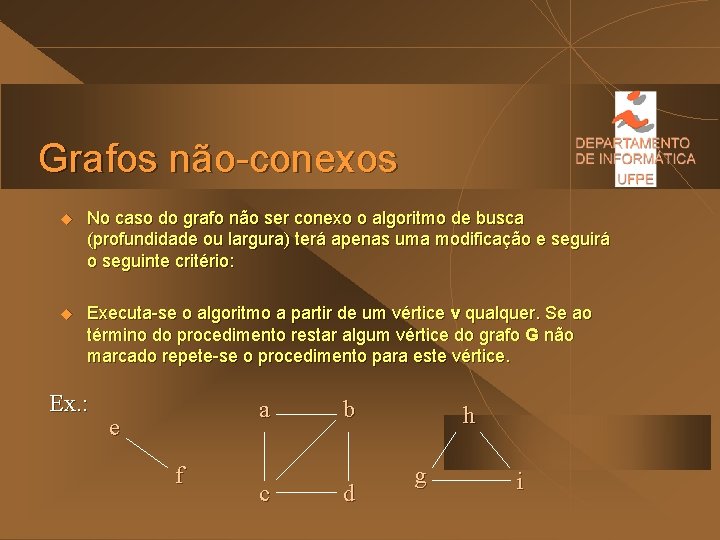 Grafos não-conexos u No caso do grafo não ser conexo o algoritmo de busca