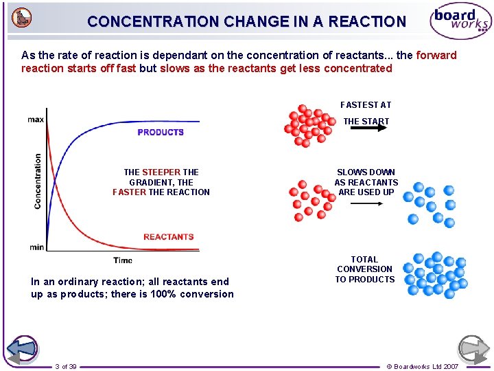 CONCENTRATION CHANGE IN A REACTION As the rate of reaction is dependant on the