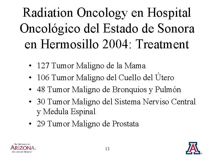 Radiation Oncology en Hospital Oncológico del Estado de Sonora en Hermosillo 2004: Treatment •