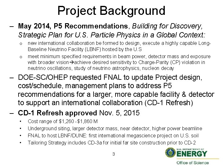 Project Background – May 2014, P 5 Recommendations, Building for Discovery, Strategic Plan for