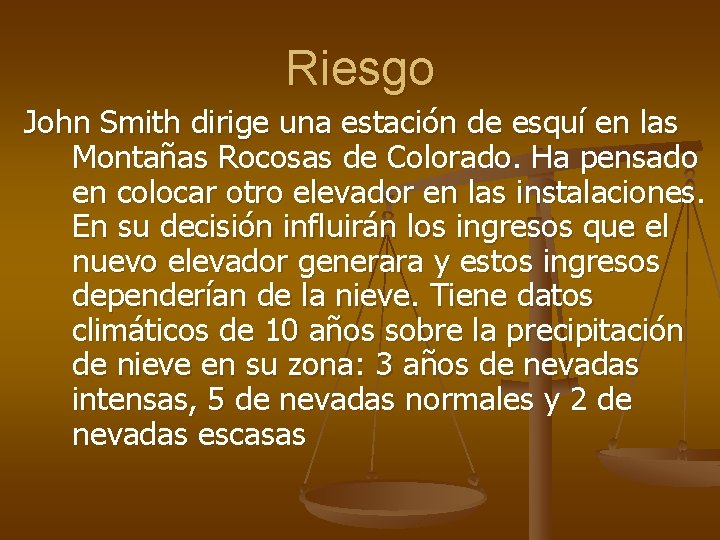 Riesgo John Smith dirige una estación de esquí en las Montañas Rocosas de Colorado.