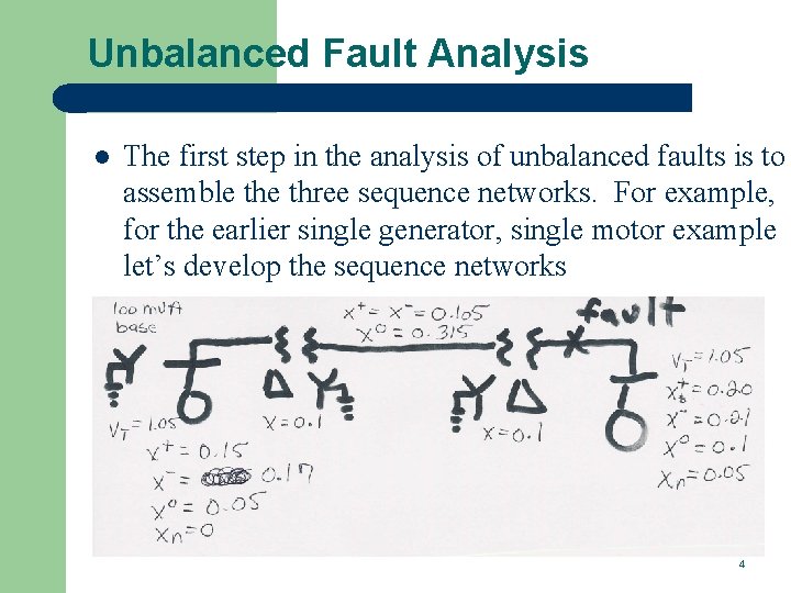 Unbalanced Fault Analysis l The first step in the analysis of unbalanced faults is