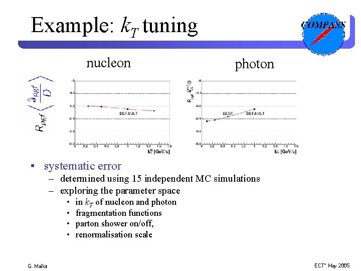 Example: k. T tuning nucleon photon • systematic error – determined using 15 independent