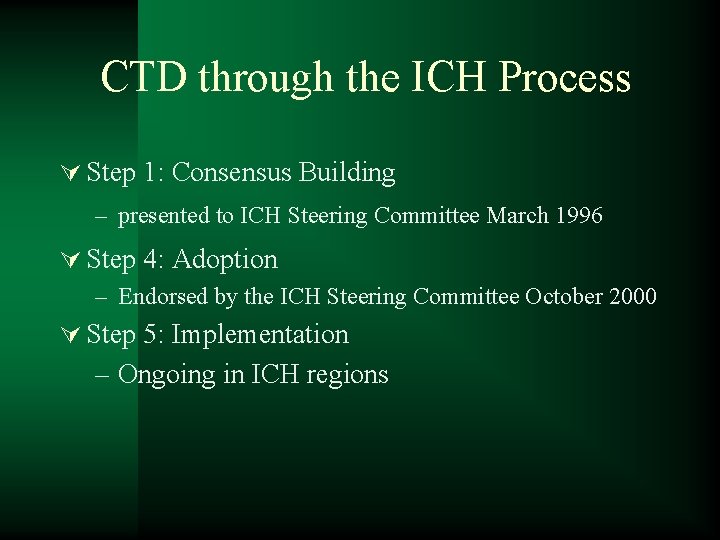 CTD through the ICH Process Ú Step 1: Consensus Building – presented to ICH