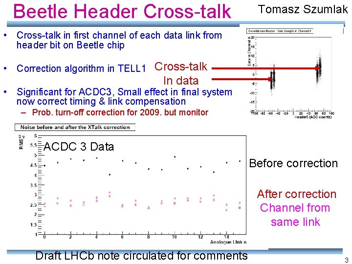 Beetle Header Cross-talk Tomasz Szumlak • Cross-talk in first channel of each data link