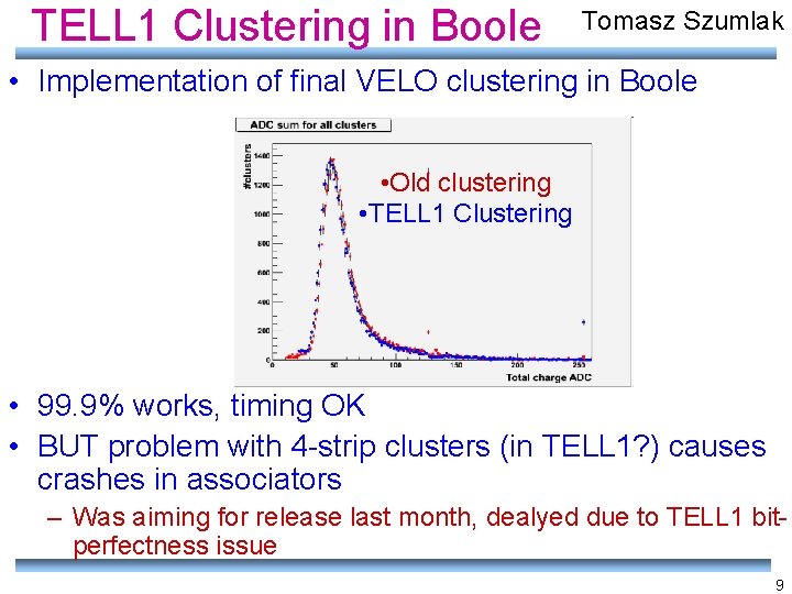 TELL 1 Clustering in Boole Tomasz Szumlak • Implementation of final VELO clustering in