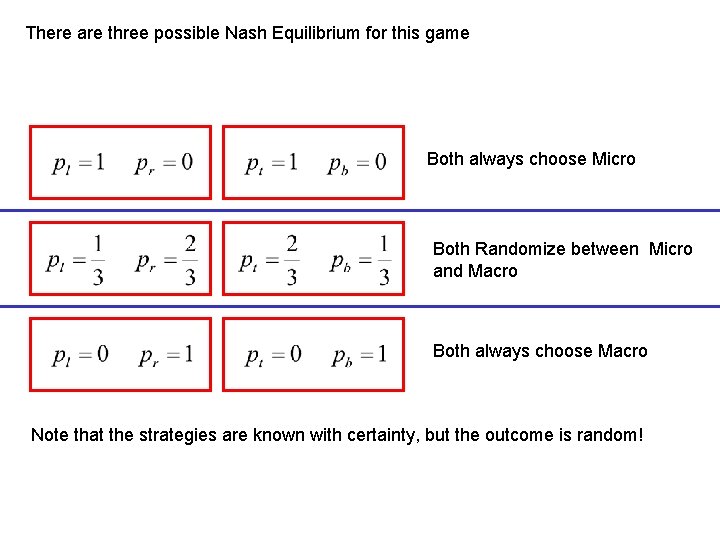 There are three possible Nash Equilibrium for this game Both always choose Micro Both