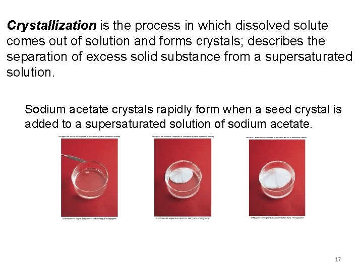 Crystallization is the process in which dissolved solute comes out of solution and forms