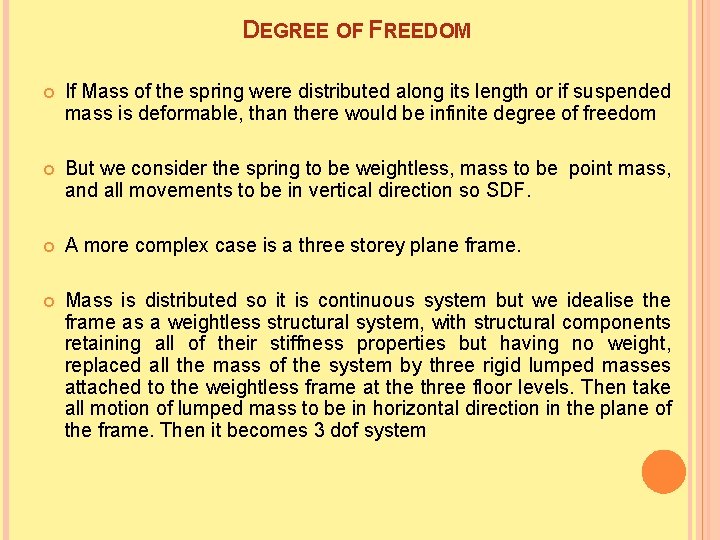 DEGREE OF FREEDOM If Mass of the spring were distributed along its length or