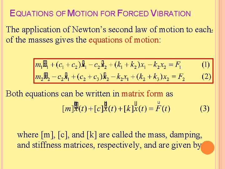 EQUATIONS OF MOTION FORCED VIBRATION 71 The application of Newton’s second law of motion